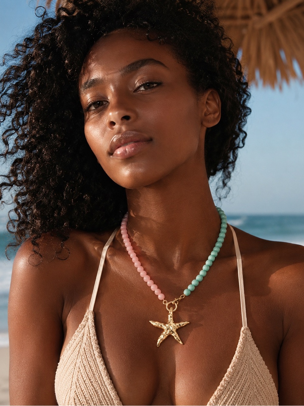 Pink & Aqua Beaded Starfish Beach Necklace - Women Jewelry - Picture 4 of 4